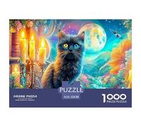 Black Cat with Heterochromia on A Book, Moonlit Puzzle Da 1000 Pezzi Cute Pet Cat Educativo E Sfidante, Riciclato 52x38cm/1000pcs