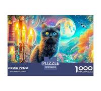 Black Cat with Heterochromia on A Book, Moonlit Puzzle Da 1000 Pezzi Cute Pet Cat Ideale Per I Regali Di Compleanno E Di Natale 38x26cm/1000pcs