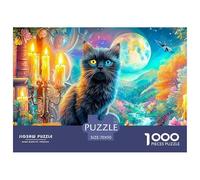 Black Cat with Heterochromia on A Book, Moonlit Puzzle Da 1000 Pezzi Cute Pet Cat Ideale Per Uomini, Donne, Bambini E Anziani 70x50cm/1000pcs