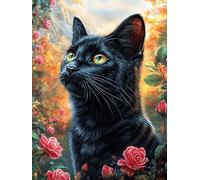 Black Cat with Roses in A Magical Glow Rompicapo 1000 Pezzi Botticelli Per Appassionati Wildlife Plant Cartone Rigido Nascita Di Venere Per Decorazione Murale Edizione Limitata Con Poster Incluso 1000