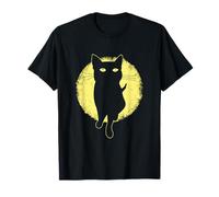 Black Cat Yellow Eyes Moon Silhouette Retro Maglietta