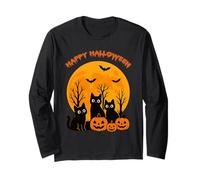 Black Cat Zucca Luna Pipistrelli Happy Halloween Kitten Lover Maglia a Manica