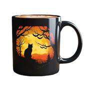 Black catMug Ceramic, Halloween Black catCup | tazza Festosa tazza Per Lavoro Amici Uomini Donne Adulti Il succo Di Birra Latte Mette In Mostra Un gattoNero Mistico Che Esplora Da Un Castel