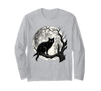 Black Cats Creepy Tree Luna Piena Halloween Night Spooky Maglia a Manica