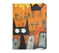 Black Cats Lapidi - Portafoglio in pelle per passaporto e vaccino, organizer per documenti di viaggio, con scomparto per carte di vaccino, impermeabile, Lapidi gatti neri, 1 size
