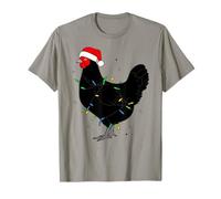 Black Chicken Christmas Lights Santa Hat Funny Holiday Farm Maglietta