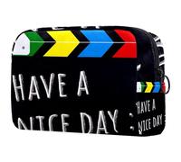Black Clapboard Have a Nice Day Trousse per cosmetici da donna, trousse da viaggio grande per trucchi pratica borsa organizer con cerniera, Multi, 18.5x7.5x13cm/7.3x3x5.1in, Beauty case
