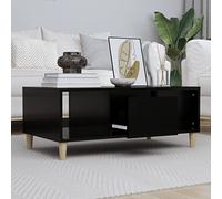 Black Coffee Table, 90 x 50 x 36,5 cm, legno ingegnerizzato, Modern Living Room Center Table with Storage, 2 Open Compartments & Drawer, Durable Eucalyptus Wood Legs