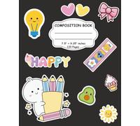 Black Composition Notebook, College Ruled Paper, 7.5" x 9.75", 120 Pages: Black background with Cute Illustrations Composition Book from Scarlet Sky Books
