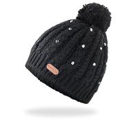 Black Crevice Berretto a Maglia da Donna I Berretto da Donna Invernale con Strass e Pompon (Taglia Unica, Nero)