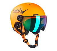 BLACK CREVICE Casco da sci per bambini Leogang I Casco da sci con visiera stile pilota in diversi colori I Casco da snowboard unisex I Casco da sci traspirante I (52-54, Neon Arancia)