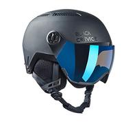 BLACK CREVICE Casque de ski Chamonix I Casque de ski avec visière Style pilote en différentes couleurs I Hommes & femmes I Casque de snowboard unisexe I Respirant I Taille réglable (L, Nero/Blu Opaco)