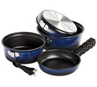 BLACK CREVICE Set da cucina per campeggio I Pentole da campeggio in alluminio con antiaderente I Set di pentole da esterno I 2 pentole da campeggio e 2 padelle I Set da cucina con borsina