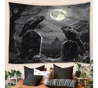Black Crow Bats Skull Full Moon Night Gothic Horror Scary Spooky Mysterious Misty Thicket Arazzo Arazzo Parete Decorazioni Murali Arazzi Per Dormitorio Camera Da Letto Casa 100x150cm