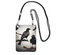 Black Crow Birds On A Branch - Borsa da viaggio per cellulare, da donna, con tracolla nera, taglia unica