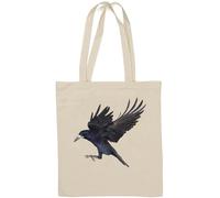 Black Crow Hunting Spreading Wings Natural Cotton Tote Bag Bianco