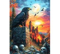 Black Crow on A Castle Wall at Sunset Rompicapo 1000 Pezzi Impossibile Cartone Di Alta Qualità Senza Polvere Wildlife Pet Per Sfida Tra Amici Per Serate A Tema Edizione Limitata 1000 PCS