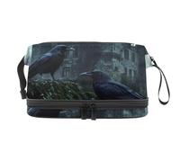 Black Crows Before Castle - Trousse a doppio strato per cosmetici per donne e ragazze, borsa da toeletta da viaggio per trucchi, pratica borsa organizer con scomparto per pennelli, Multi, 27x15x14