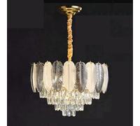 Black Crystal Chandelier for Foyer Dimmable Mid Century Modern Pendant Light Fixture with Feather Glass Round Large Ceiling Hanging Lamp for Dining Room