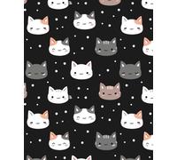 Black Cute Kawaii Cat Composition Notebook: Adorable Cartoon Notebook | College Ruled | 7.5 x 9.25 in | 110 Pages: Perfect for Girls, Students & Cat Lovers