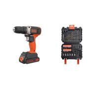 BLACK+DECKER BCD001C1-QW Trapano Avvitatore a batteria 18 V, 1 batteria 18V - 1.5Ah & A7188-XJ Set per Forare (20 Punte Miste e 30 Accessori per Avvitare), 50 Pezzi, Set di 50