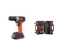 BLACK+DECKER BCD001C1-QW Trapano Avvitatore a batteria 18 V, 1 batteria 18V - 1.5Ah & Set Titanium Punte TrapanoPer Forare E Avvitare, 109 Pezzi, Nero - A7200-XJ
