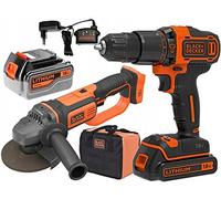 BLACK DECKER BCK24D1M1S Avvitatore a percussione 18 V + Smerigliatrice angolare 4,0 Ah 2,0 Ah