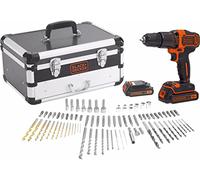 BLACK+DECKER BDC718AS2F Trapano avvitatore a percussione con doppia batteria 18V in valigetta premium con cassetto comprensiva di set 80 accessori confezionati in due giftset estraibili