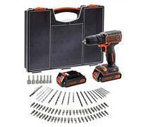 BLACK+DECKER BDC718AS2O-QW - Trapano avvitatore a batteria, 20 250 cps/min a 2 velocità, 80 accessori, fornito in organizzatore, 18 V, 2 batterie