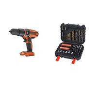 BLACK+DECKER BDCH188N-XJ Trapano/Avvitatore a Percussione + A7188-XJ Set per Forare ed Avvitare, 50 Pezzi