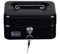 BLACK+DECKER Salvadanaio con chiave - Cassetto estraibile con 6 scomparti - Include 2 chiavi - 20 x 16 x 9 cm - Metallo - Nero
