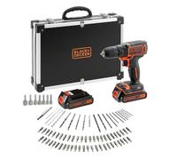 BLACK+DECKER Kit trapano senza fili da 18 V, BDCDC18BAFC-QW | 2 batterie, caricabatterie rapido, set di 80 accessori e valigetta