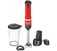 BLACK+DECKER Miscelatore a immersione senza fili della bacchetta della cucina, frullatore a mano con dock di ricarica, rosso (BCKM1011K06)
