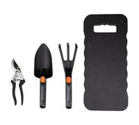 BLACK+DECKER Set di attrezzi da giardino - Kit da giardinaggio 4 pezzi - Tappetino per ginocchia, potatura, pala e artiglio da giardino, capacità di taglio 13 mm, colore: nero/arancione