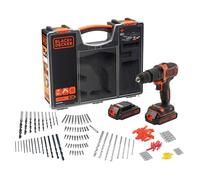 BLACK+DECKER, Trapano/Avvitatore a percussione 18V Litio in valigetta premium con doppia batteria ed extra accessori. BDCHD18BOA-QW