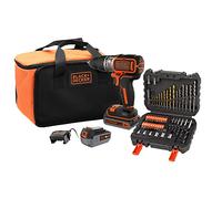 BLACK+DECKER Trapano avvitatore a percussione 18V, motore senza spazzole, mandrino 13mm, LED, 2 batterie, 50 accessori, caricabatterie, borsa, BL188ME2SA-QW