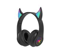 (black devil) Devil Ear Wireless Headphones Gamer Girl Boy RGB Cute Cat Ears Headset With Microphone