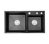 Black Diamond - Lavello da cucina integrato combinato con nano-rivestimento per una facile pulizia, drenaggio efficiente, include accessori perfetti per lo stile della fattoria, 75 x 48 cm, colore