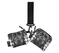 Black Dog Buffalo Plaid Check Donne Money Organizers Slim Portable Zipper Portafoglio con Cerniera Tasca portamonete per Lady 2 Pcs para Meter tarjetas de credito