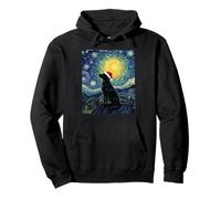 Black Dog, Cucciolo in Stile Van Gogh, Stelle, Notte Stellata, Natale Felpa con Cappuccio
