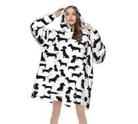 Black Dogs Bassotto Cane Stampa Flanella Felpa Con Cappuccio Calda Coperta Con Cappuccio Per Le Donne Confortevole Morbida Morbida Coperta Indossabile, Nero , 280g flannel