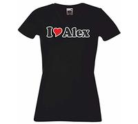 Black Dragon - Maglietta da donna con scollo a V - Ich Liebe mit Herz - I Love Alex, Schwarz, M