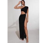 Black Dress For Women Cutout One Shoulder Slit Thigh Maxi Dress High Waist Sexy Slim Fit