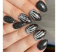 Black Eerie Framework Persist Hoofs Halloween Falso Breve Ellipsoidal ABS Unguis Art Riciclabile Non Mortale Per Il Partito Uso quotidiano Nero Framework Finger