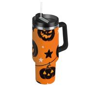 Black Evil Halloween Pumpkin Bottiglia d'acqua riutilizzabile sottovuoto con cinghia con cannuccia resistente alle perdite Flip decorativa to go tazza da caffè per acqua, tè freddo o caffè vasos para