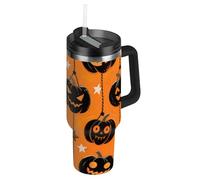 Black Evil Halloween Pumpkin Bottiglie d'acqua riutilizzabili sfuse con coperchio e cannuccia Set di tazze decorative per casa, ufficio o auto termo Vaso para agua 1180 ml