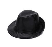 Black Fedora Cappelli Uomo Genuine Pelle Retro Jazz Caps Gentleman Real Leather Luxury Sp-Ring Classic Felt Trilby Hat(Noir,L(55-56CM))