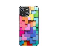 (Black) For Iphone 14 Colorful Toy Bricks Pattern Shockproof Glass Phone Case
