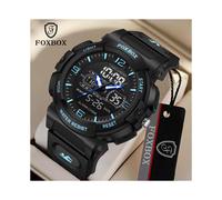 (Black) FOXBOX New Men Watch Cool Dual Display Men's Quartz Watch Silicone Strap Waterproof Sports Watch