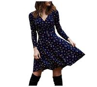 Black Friday 2024 Quando : Donna Vestiti Lunghi da Matrimonio Elegante Collo V Vestito a Pieghe Skater Abito Maxi Sera Cerimonia Inverno Abito Uniforme da Scherma 350nw Vestito Corto Nero (Blu,)